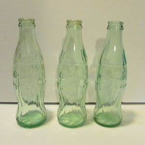 lot of 3 vintage green glass Coca Cola bottles Alanta GA Denver CO Rome …